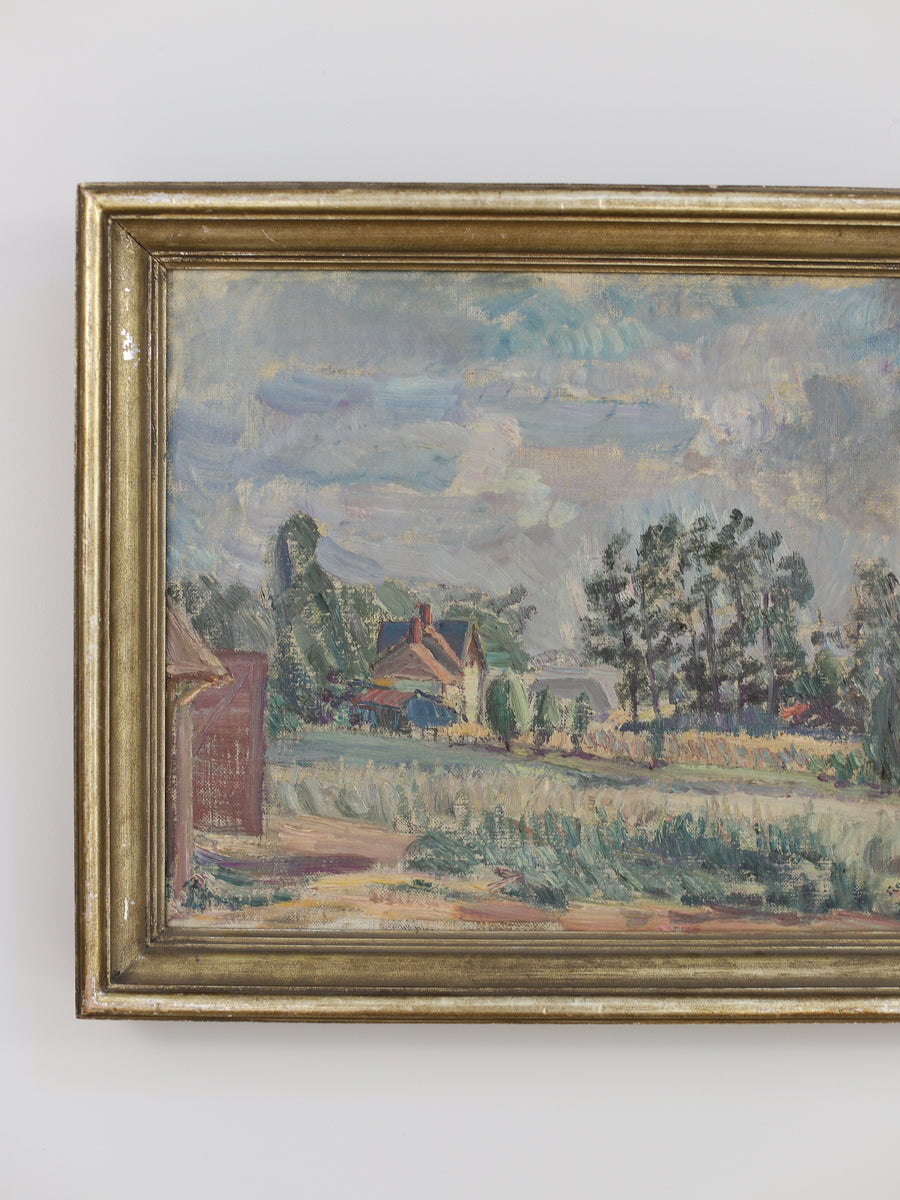 Vintage Finnish Oil Painting Landscape with Houses
