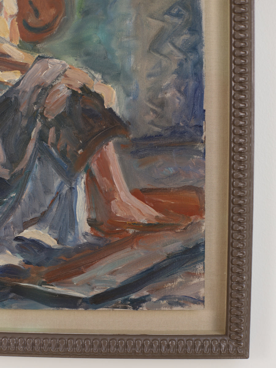 Vintage French Nude Study with Blanket Painting