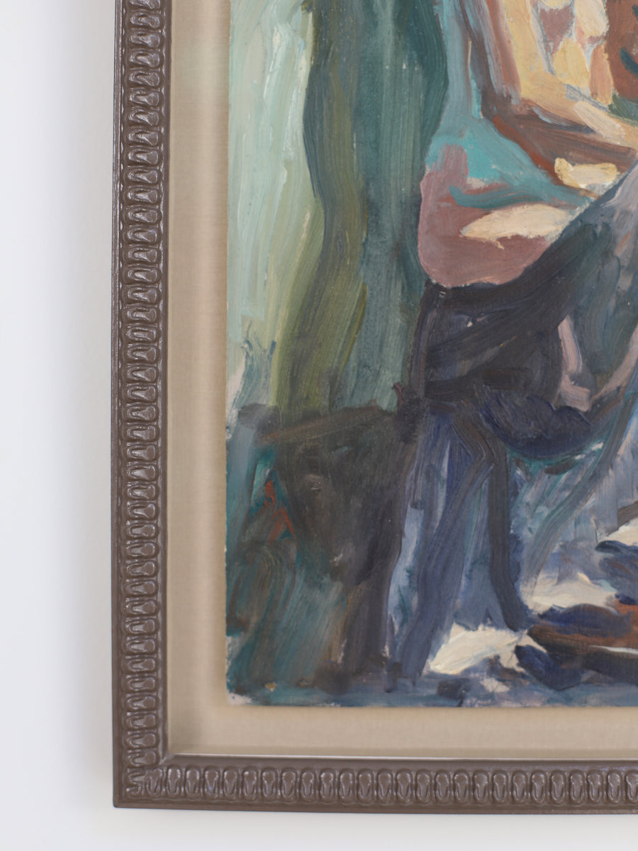 Vintage French Nude Study with Blanket Painting