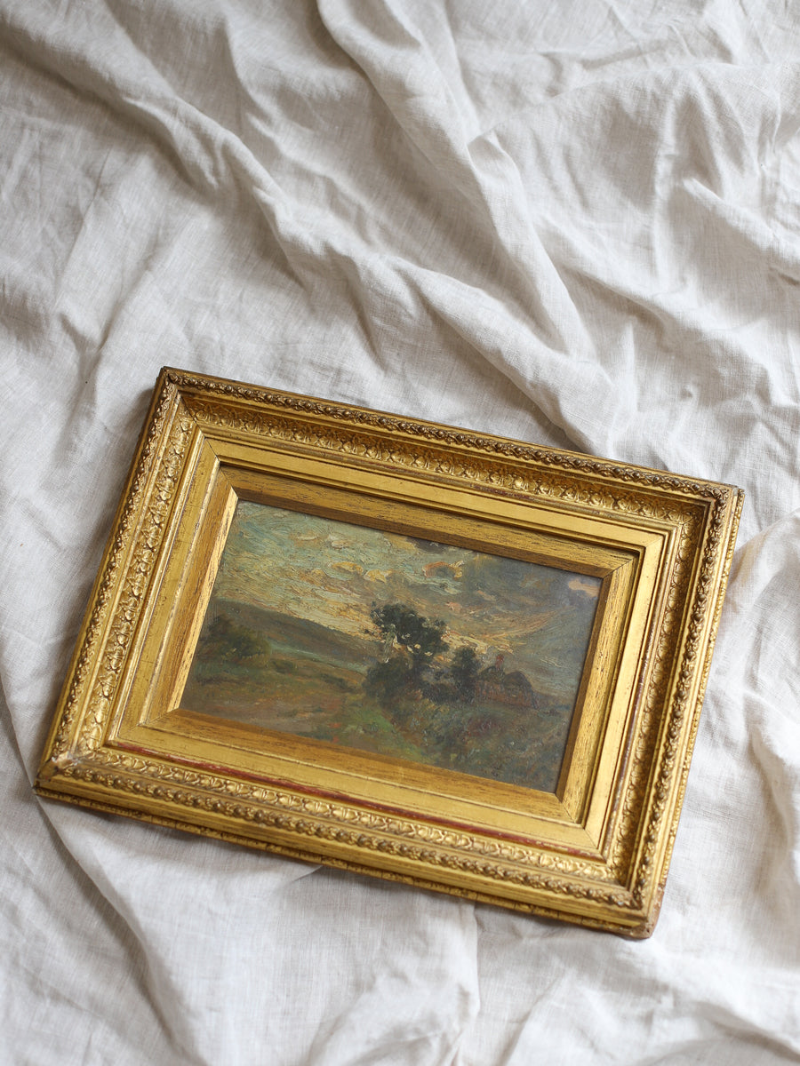 Late 19th Century Antique Oil of an English Landscape with Cottage