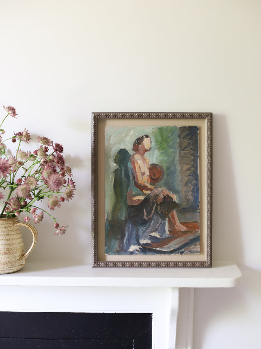 Vintage French Nude Study with Blanket Painting