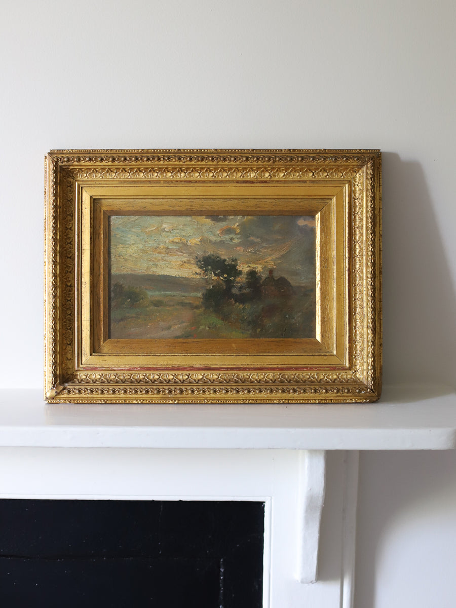 Late 19th Century Antique Oil of an English Landscape with Cottage