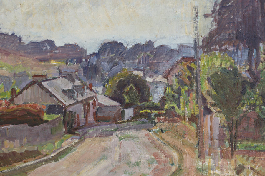 Vintage French Oil Post-Impressionist Village Scene