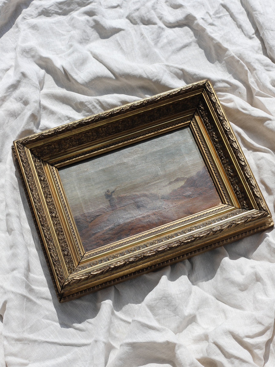19th Century Antique Oil of Woman & Child by the Sea