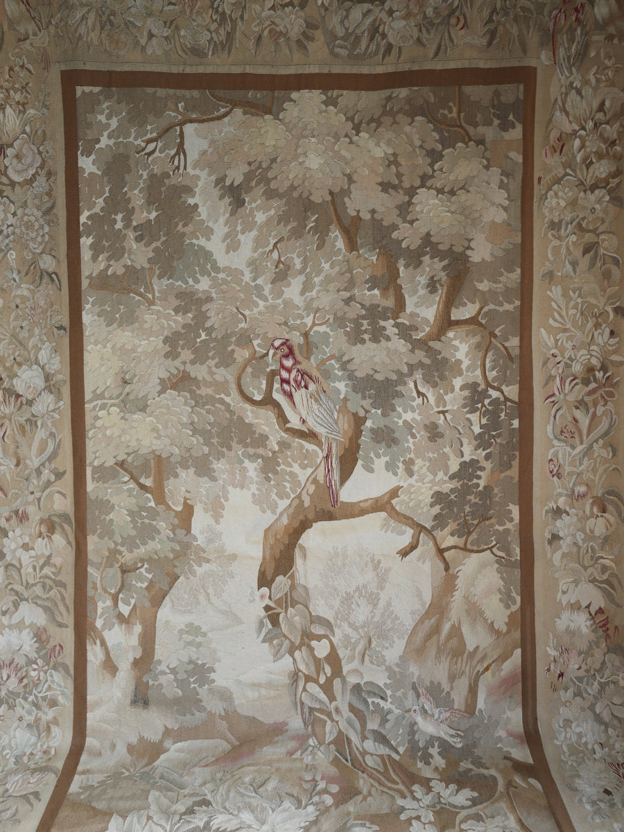 Antique 19th Century Aubusson Verdure Tapestry with Bird