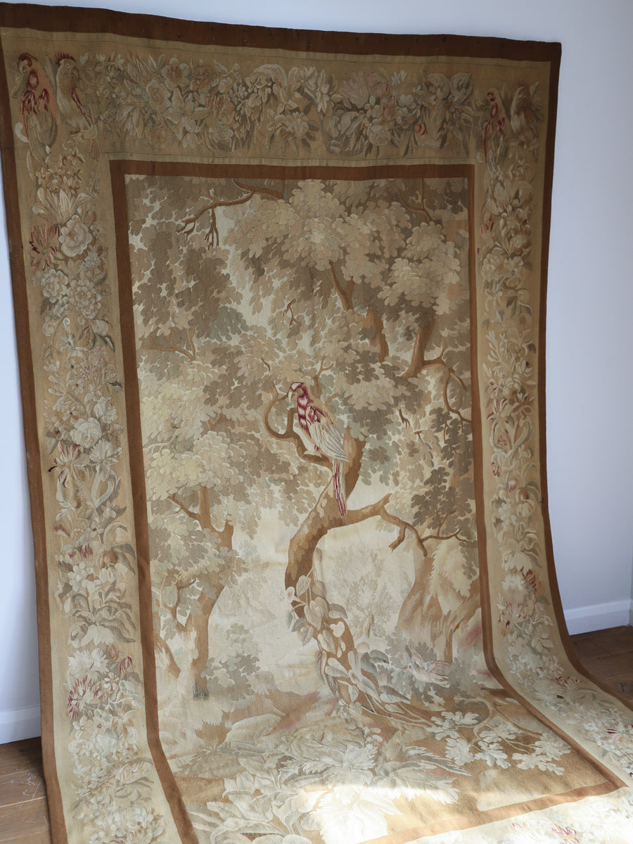 Antique 19th Century Aubusson Verdure Tapestry with Bird