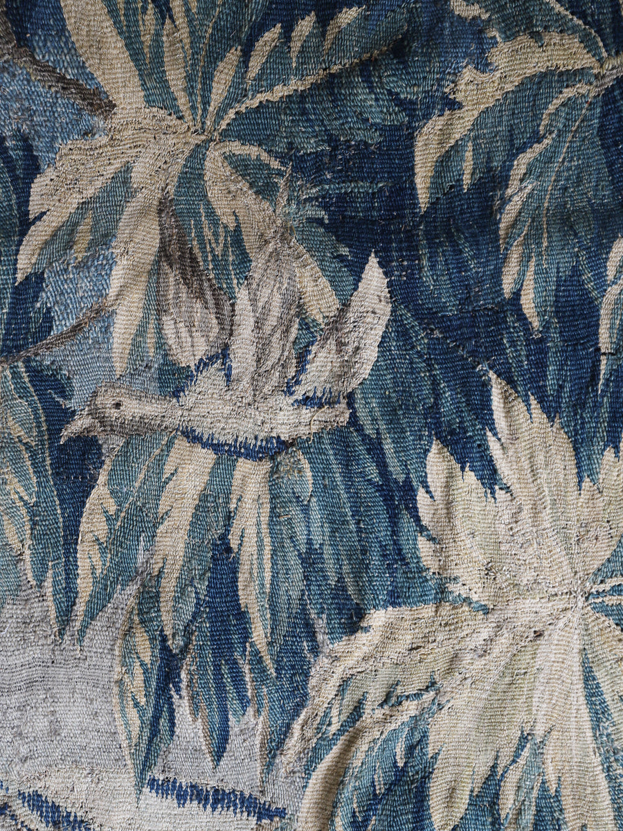 Antique French Verdure Tapestry with Hellebores