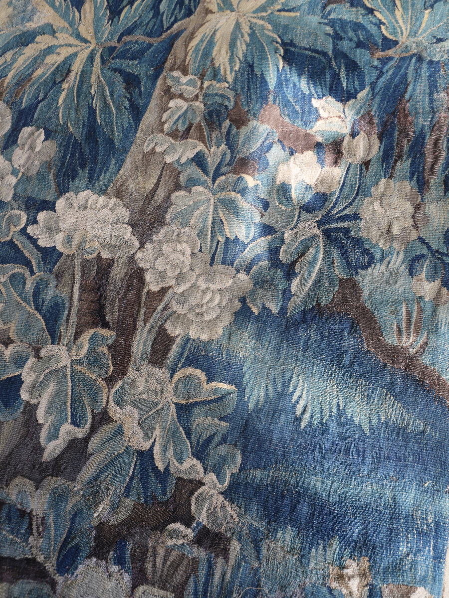 Antique French Verdure Tapestry with Hellebores