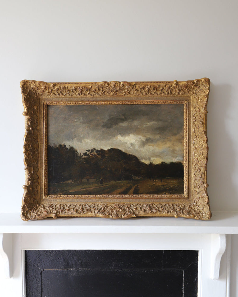 Antique 19th Century French Pastoral Oil Landscape