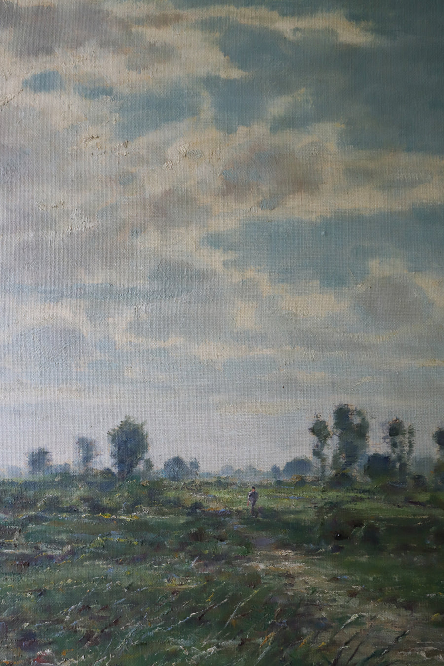 Antique Large Oil Painting of a German Riverscape Scene
