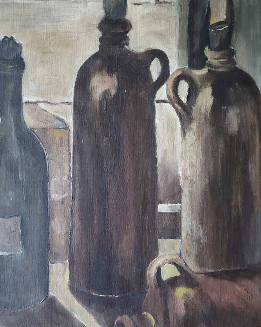 Vintage Still Life Painting, Group of Bottles 3